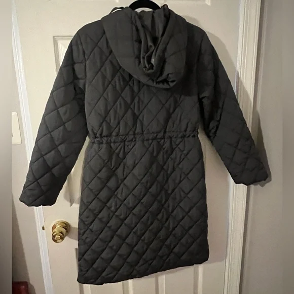 Dark Grey Lightweight Long Quilted Coat - Picture 2 of 3